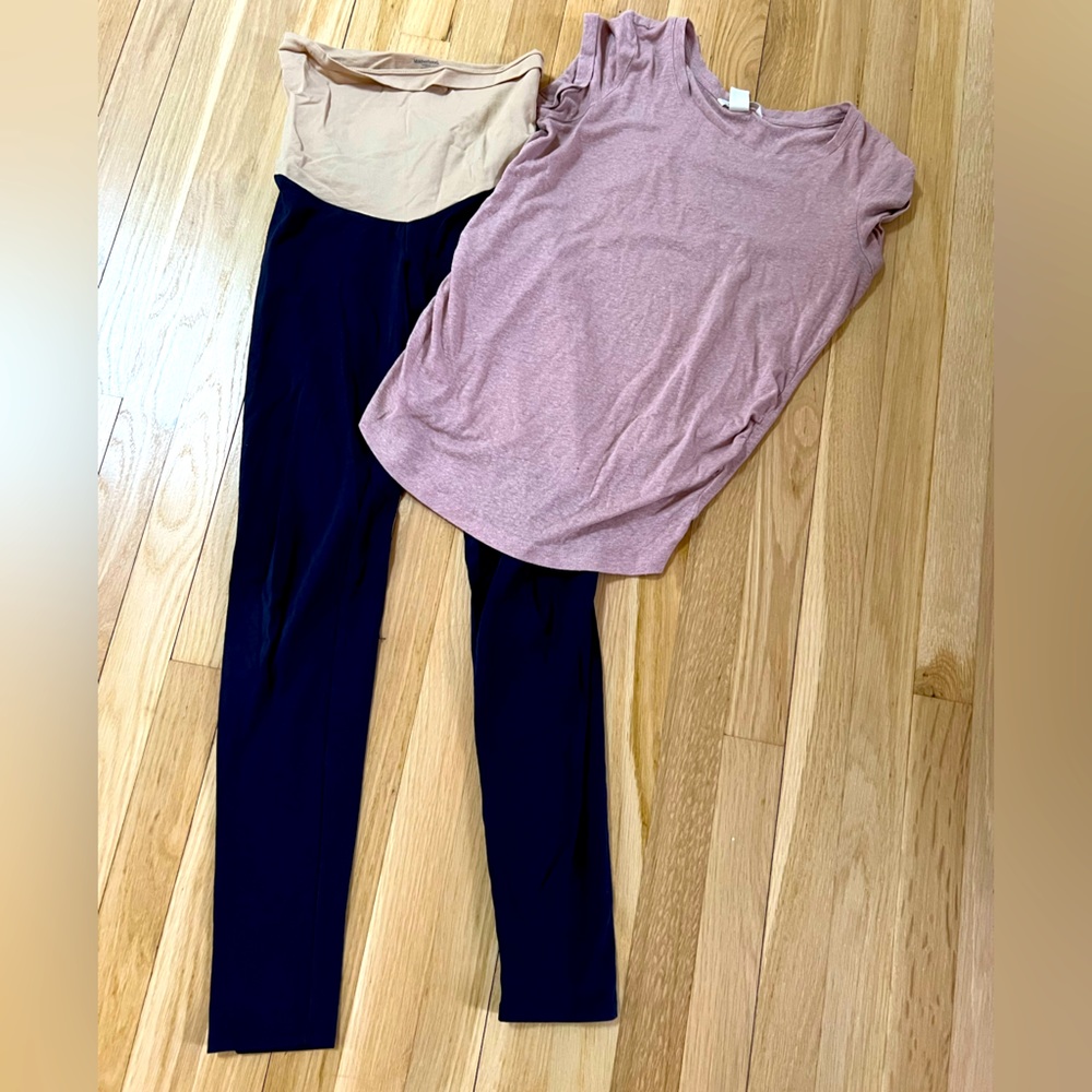 Motherhood maternity leggings XS, H&M maternity T-shirt, Small